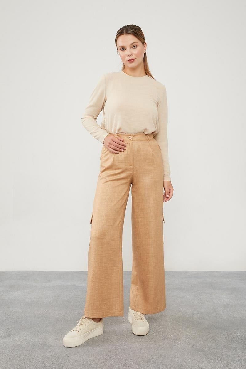 Lêvi D'or Camel Keten Kargo Pantolon görsel 2