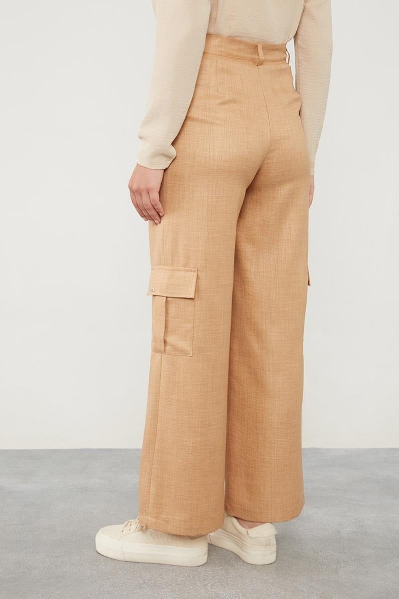 Lêvi D'or Camel Keten Kargo Pantolon görsel 4