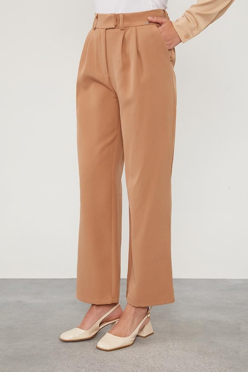 Lêvi D'or Camel Plise Detaylı Kumaş Pantolon görsel 4