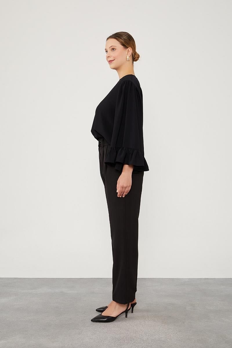 Lêvi D'or Siyah Plise Detaylı Kumaş Pantolon görsel 4