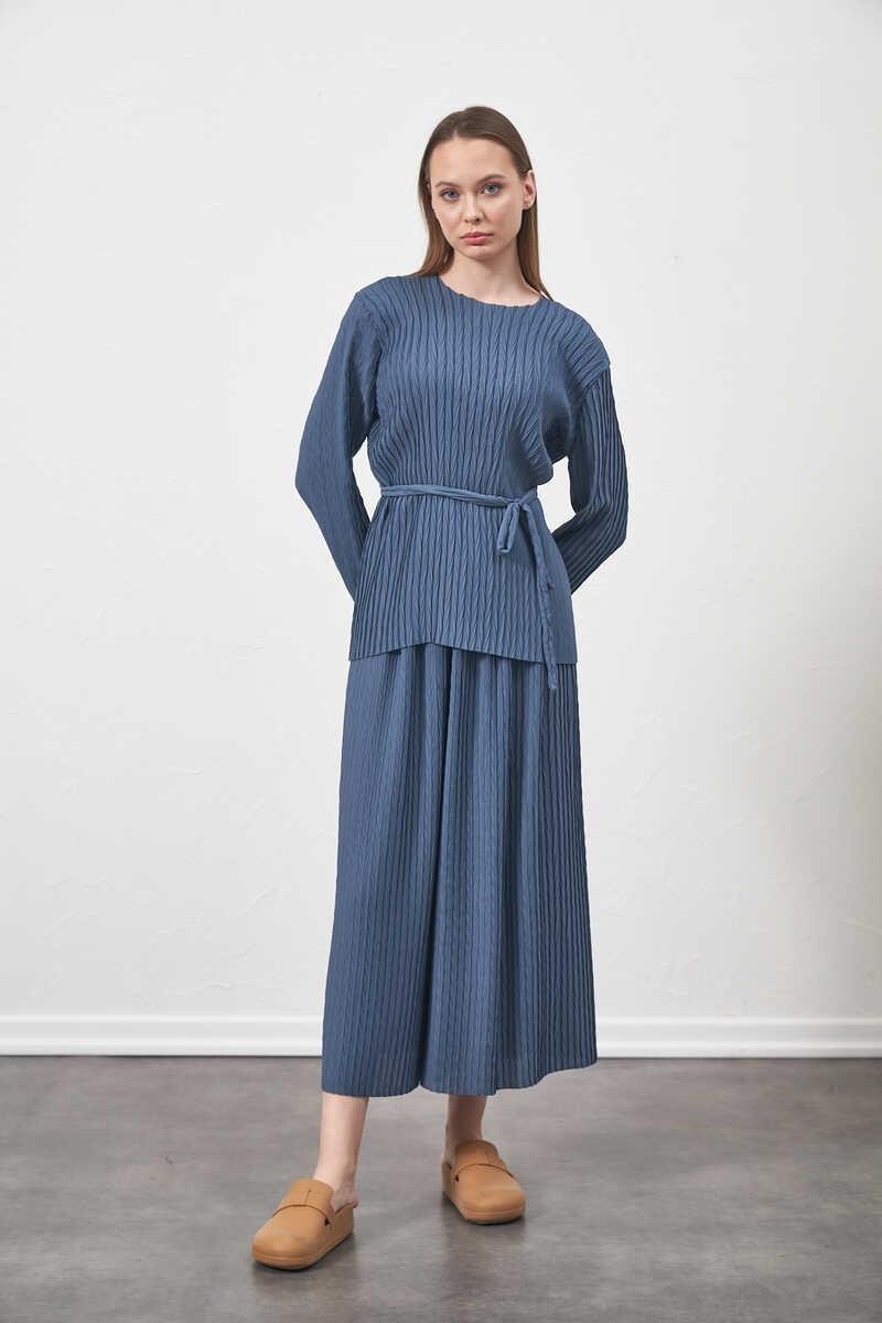 Mevra Pliseli Bluz Indigo görsel 2