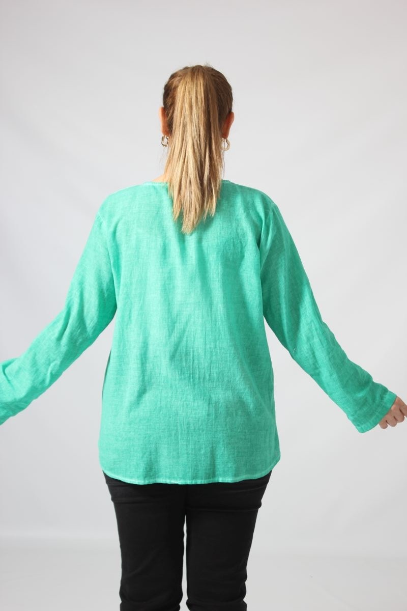 Moda Berray 3294 Yıldız Baskılı Organik Keten Kumaş Mevsimlik Gömlek görsel 7