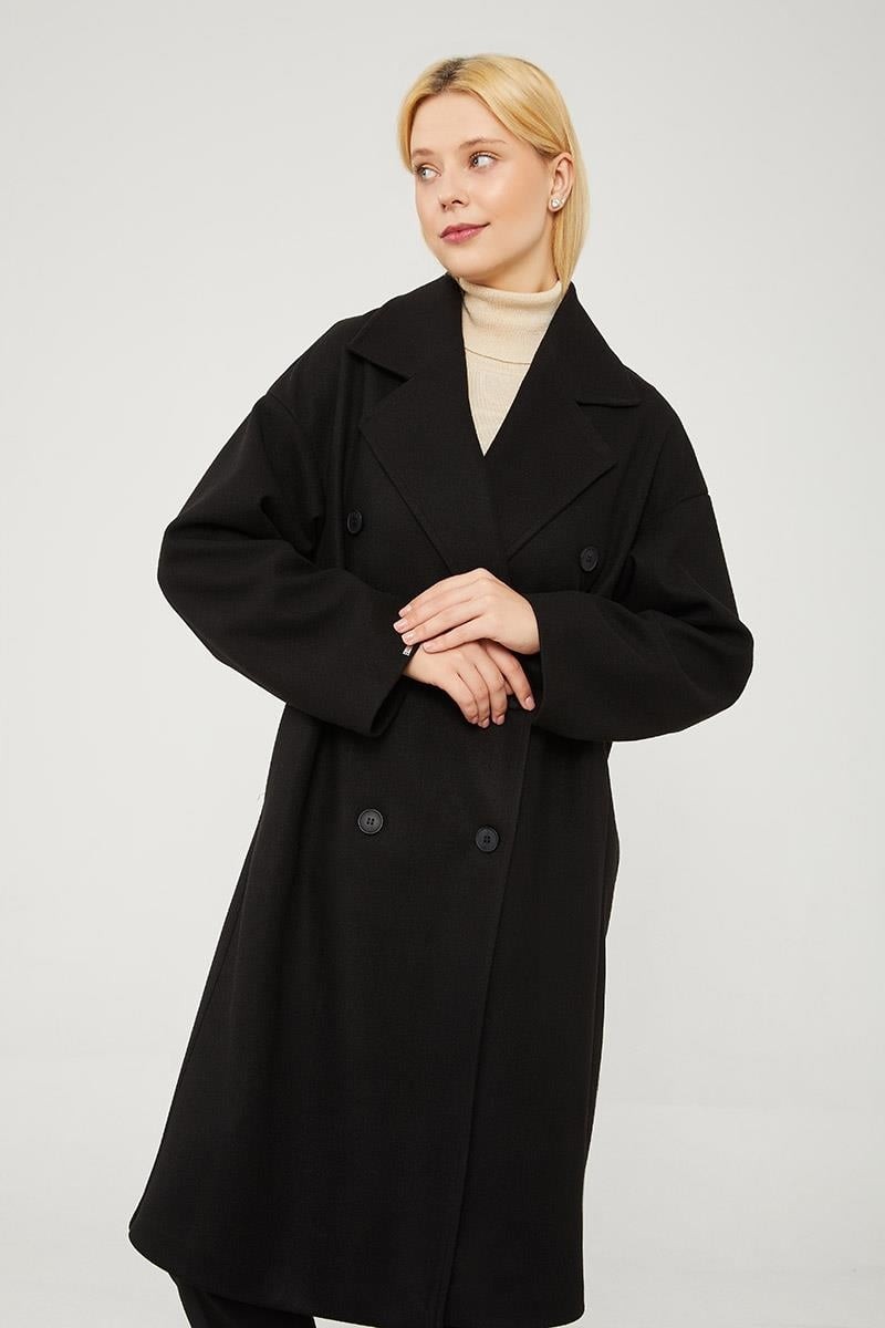 Lêvi D'or Siyah Oversize Astarsız Kaşe Kaban görsel 2