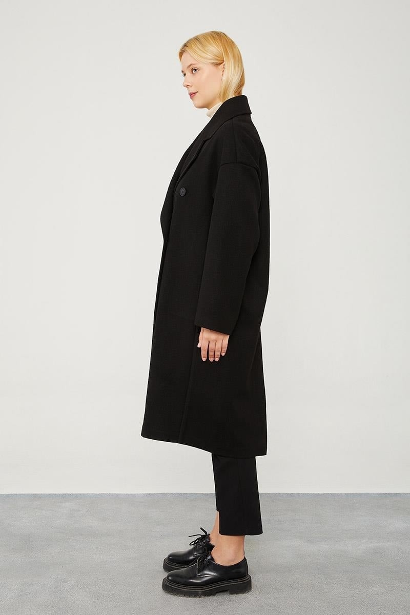 Lêvi D'or Siyah Oversize Astarsız Kaşe Kaban görsel 4