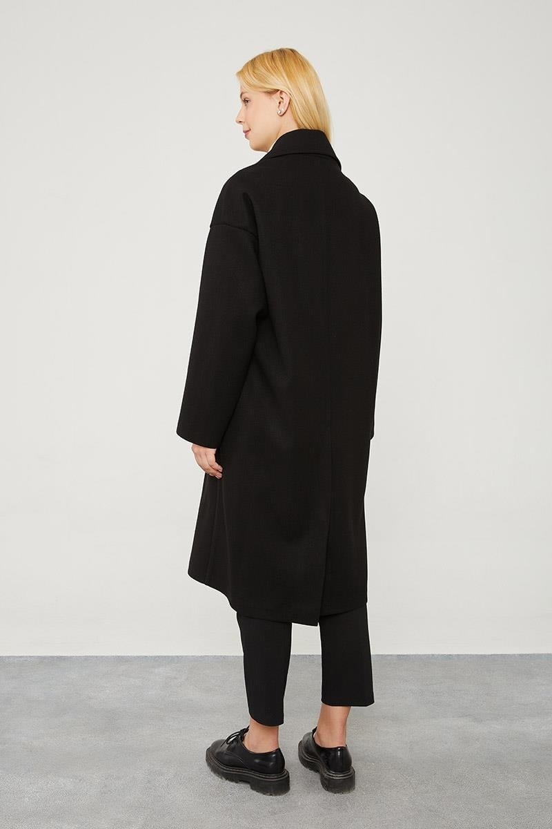 Lêvi D'or Siyah Oversize Astarsız Kaşe Kaban görsel 5