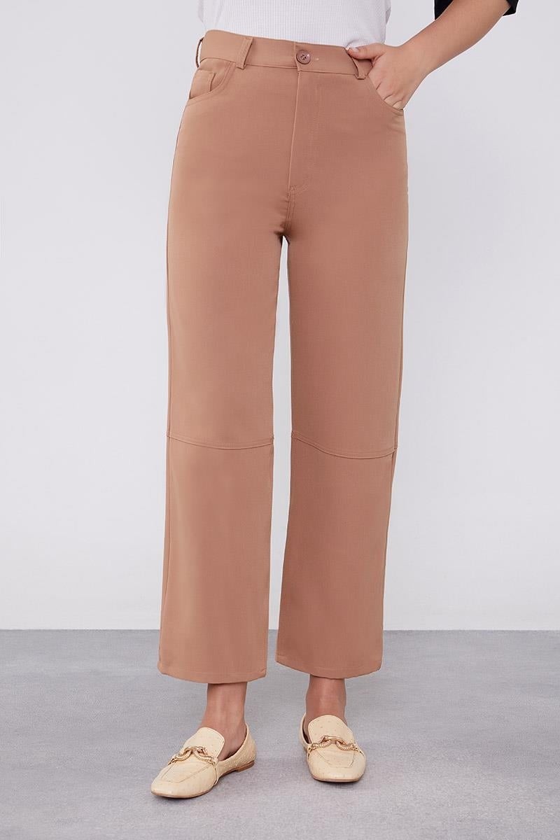 Lêvi D'or Camel Ekleme Tasarımlı Düz Paça Pantolon