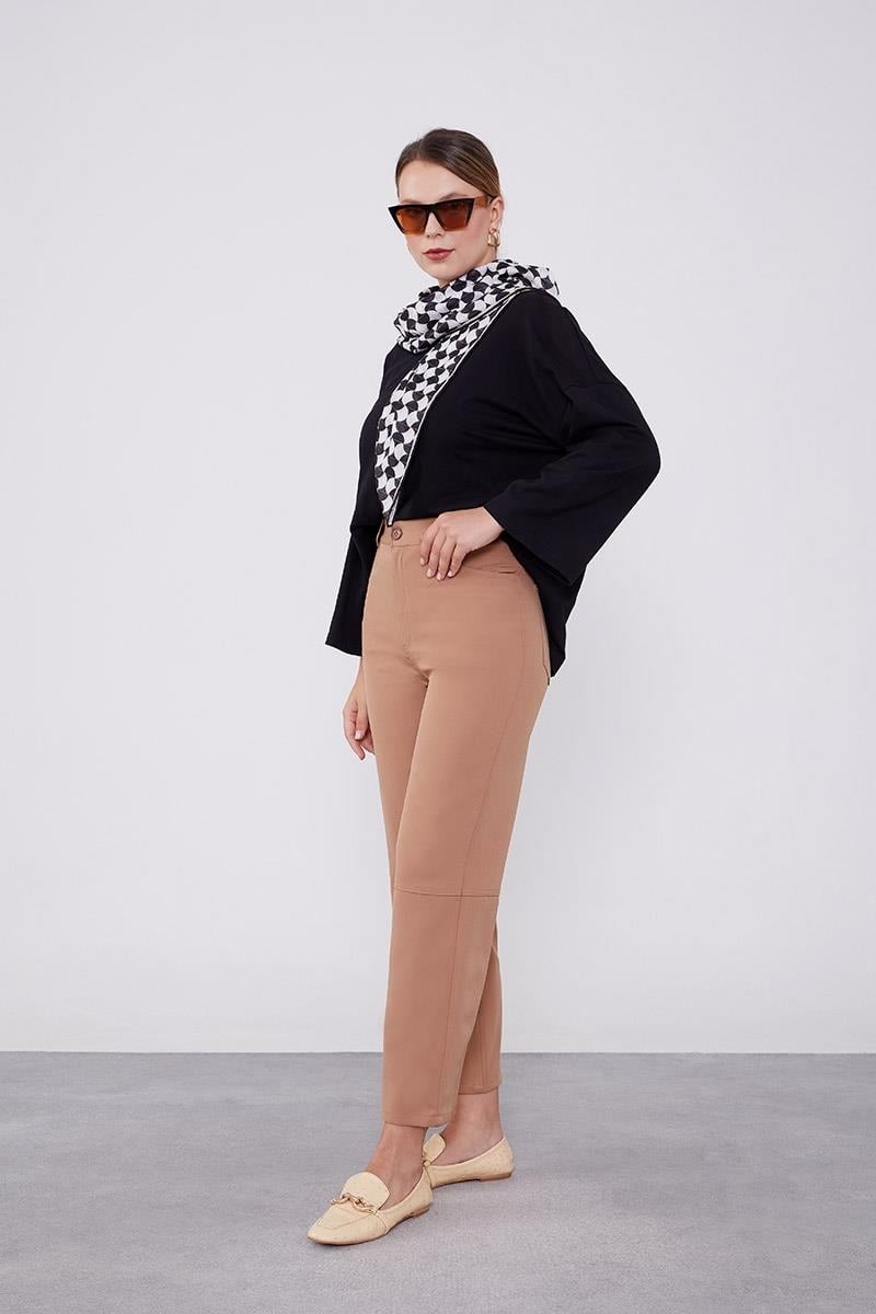 Lêvi D'or Camel Ekleme Tasarımlı Düz Paça Pantolon görsel 3