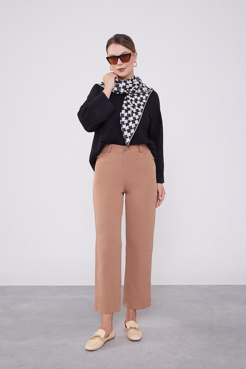 Lêvi D'or Camel Ekleme Tasarımlı Düz Paça Pantolon görsel 4