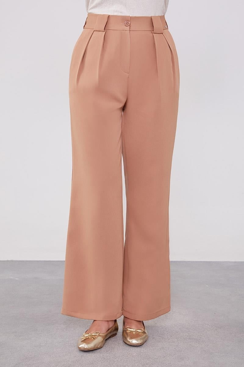 Lêvi D'or Camel Çift Pileli Kumaş Pantolon