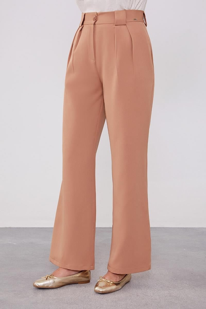 Lêvi D'or Camel Çift Pileli Kumaş Pantolon görsel 3