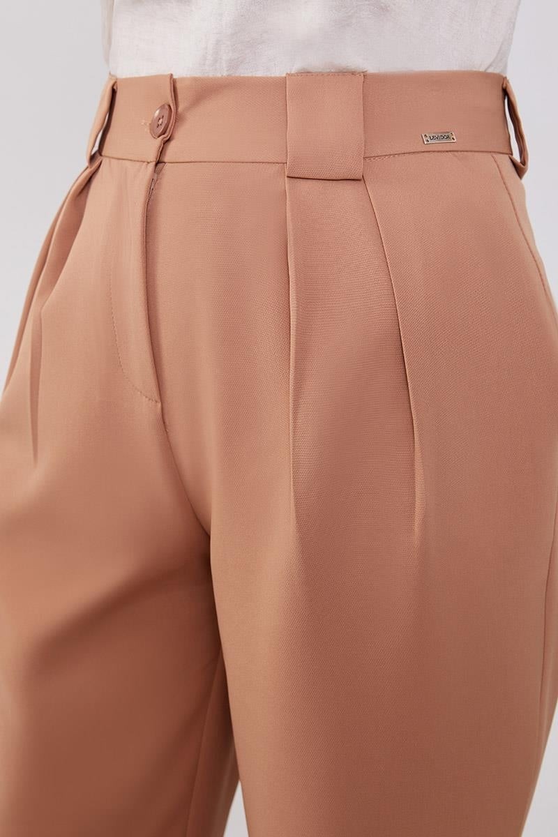 Lêvi D'or Camel Çift Pileli Kumaş Pantolon görsel 4
