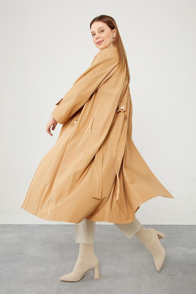 Lêvi D'or Camel Midi Boy Kuşaklı Trençkot görsel 2