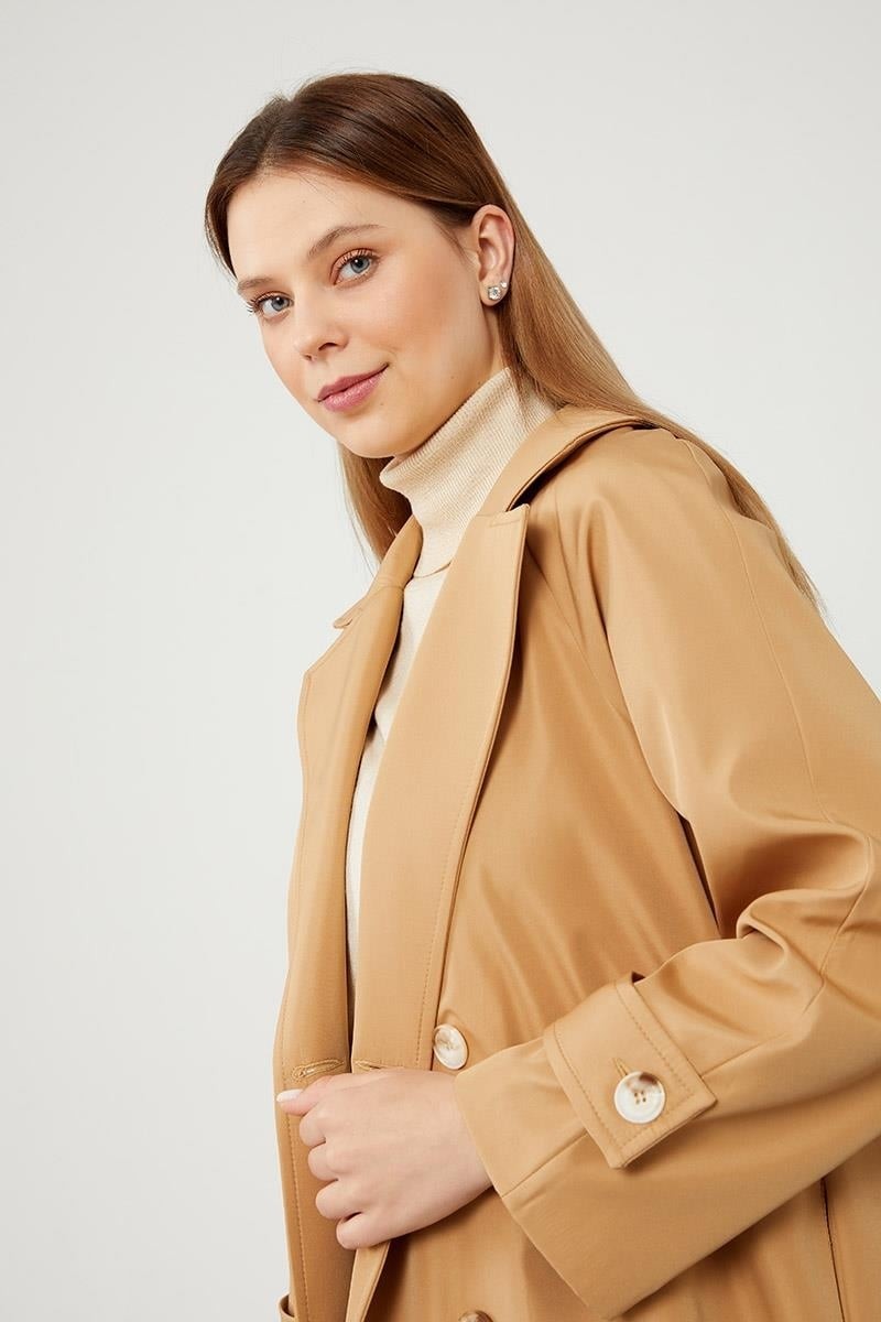 Lêvi D'or Camel Midi Boy Kuşaklı Trençkot görsel 3