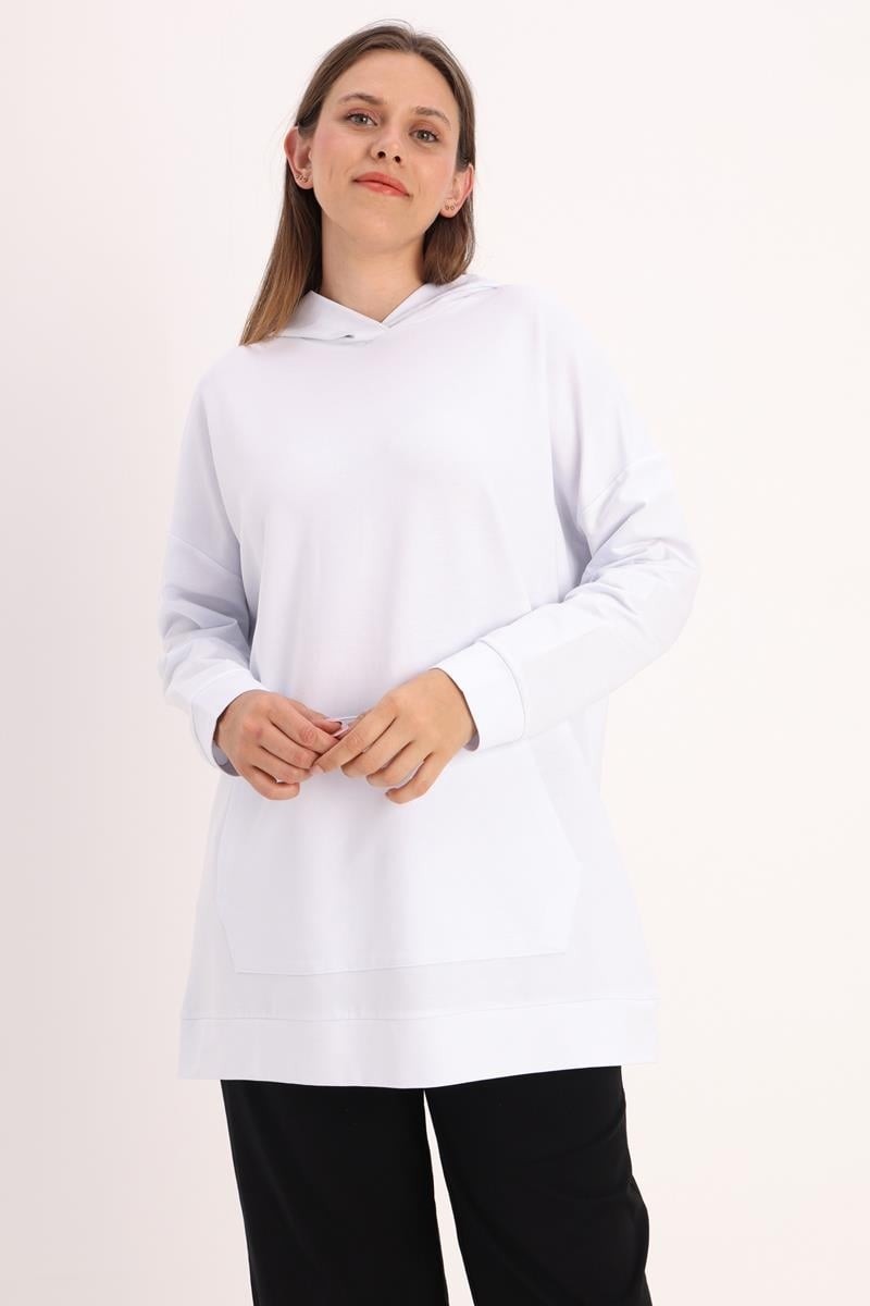 ALLDAY Beyaz-Kapüşonlu Kanguru Cepli Sweatshirt