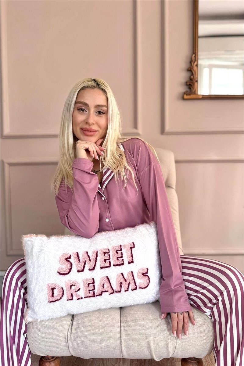 Pijama Evi Yeşil Çiçek Desenli Bambu Önden Düğmeli Uzun Kol Kadın Pijama Takımı görsel 3