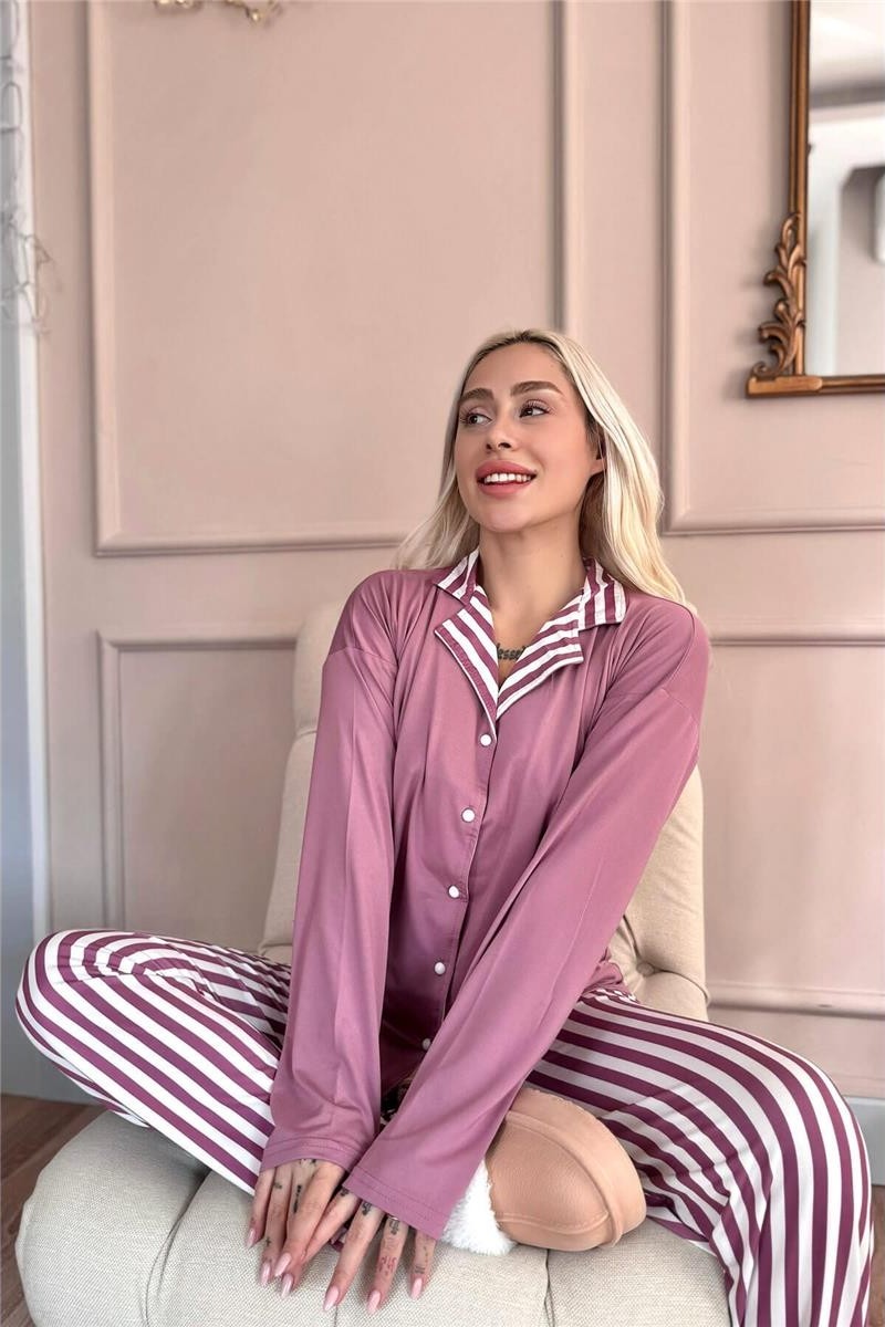 Pijama Evi Yeşil Çiçek Desenli Bambu Önden Düğmeli Uzun Kol Kadın Pijama Takımı görsel 4