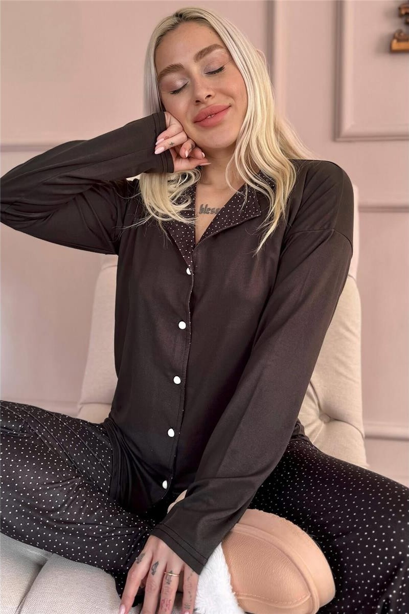 Pijama Evi Yeşil Çiçek Desenli Bambu Önden Düğmeli Uzun Kol Kadın Pijama Takımı