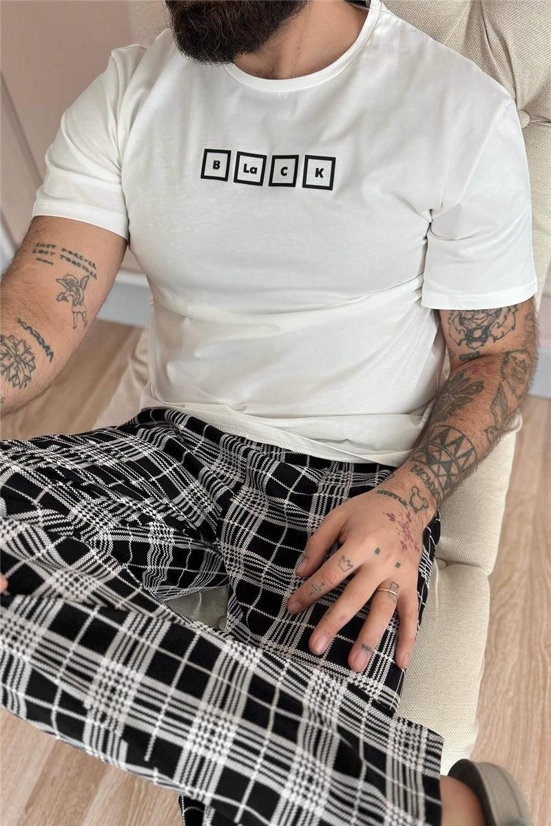 Pijama Evi Siyah Beyaz Ekose Desen Cep Detaylı Kısa Kol Erkek Pijama Takımı görsel 5