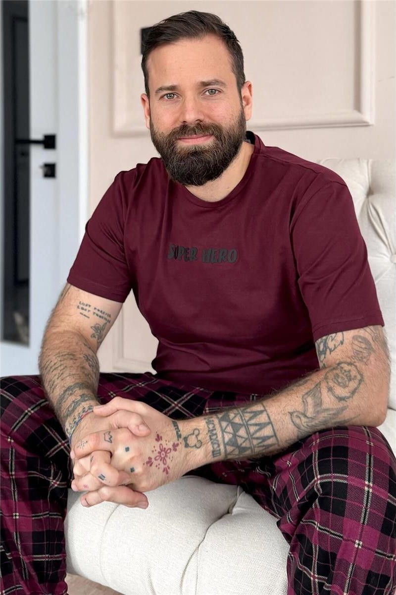 Pijama Evi Siyah Beyaz Ekose Desen Cep Detaylı Kısa Kol Erkek Pijama Takımı görsel 6