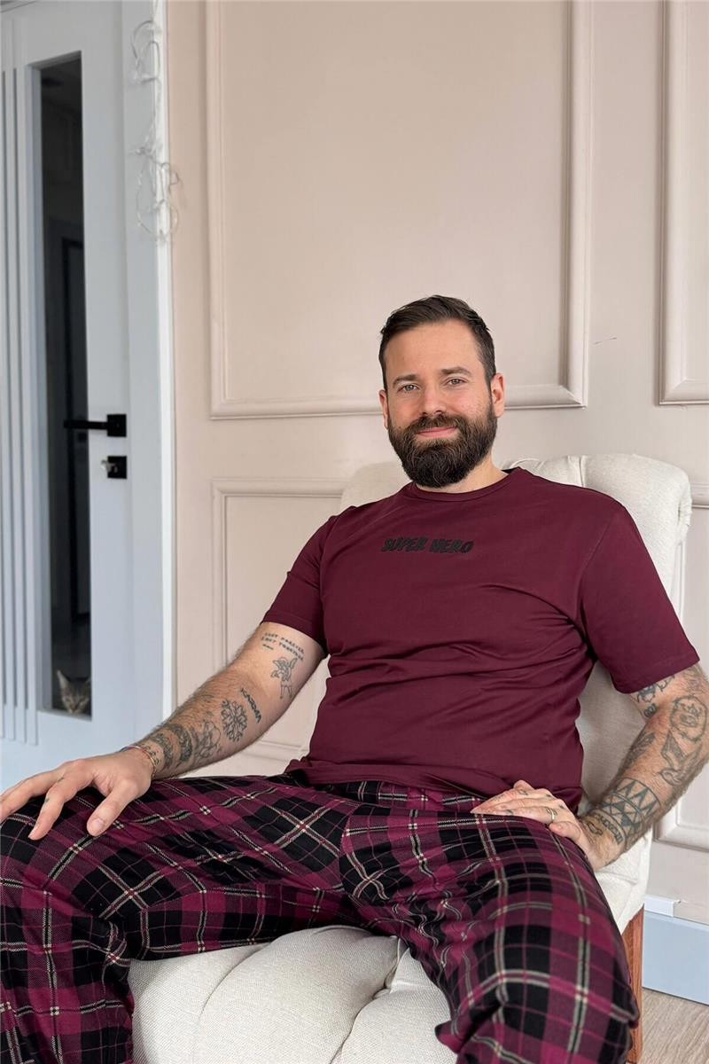 Pijama Evi Siyah Beyaz Ekose Desen Cep Detaylı Kısa Kol Erkek Pijama Takımı görsel 7