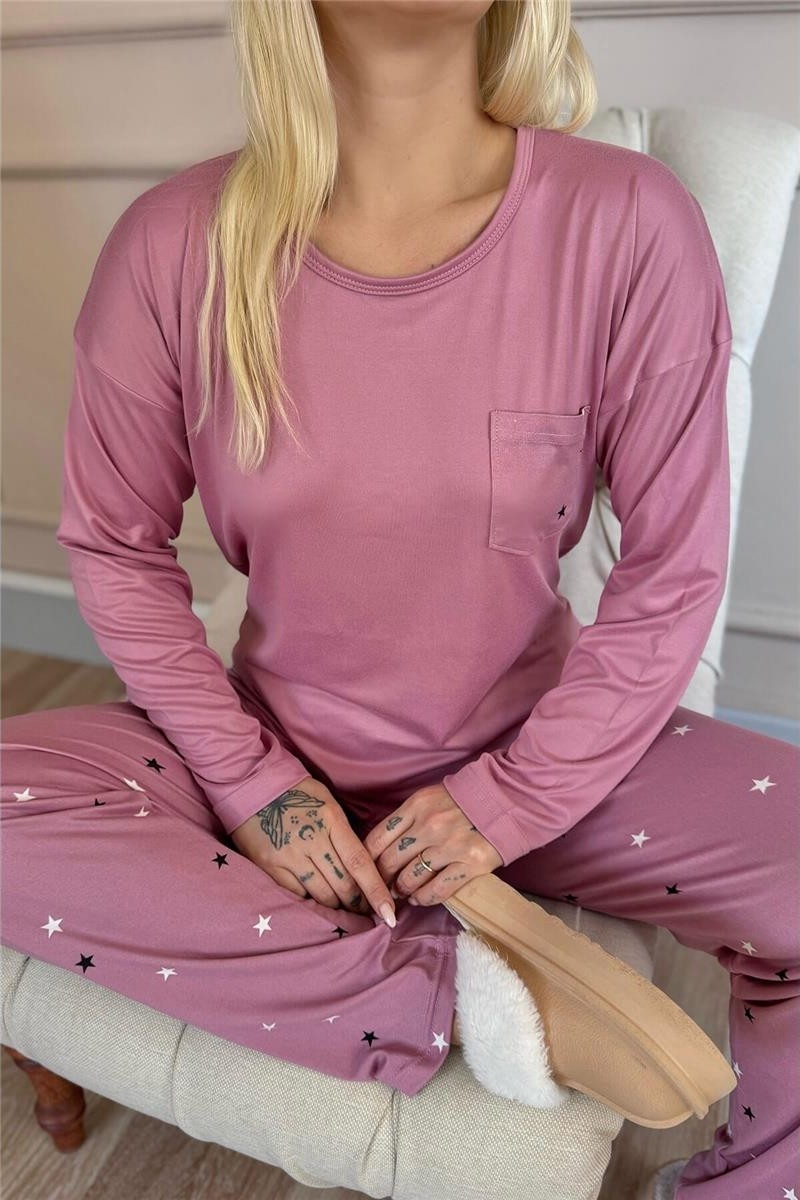 Pijama Evi Bordo Kalp Desenli Bambu Uzun Kol Kadın Pijama Takımı görsel 5