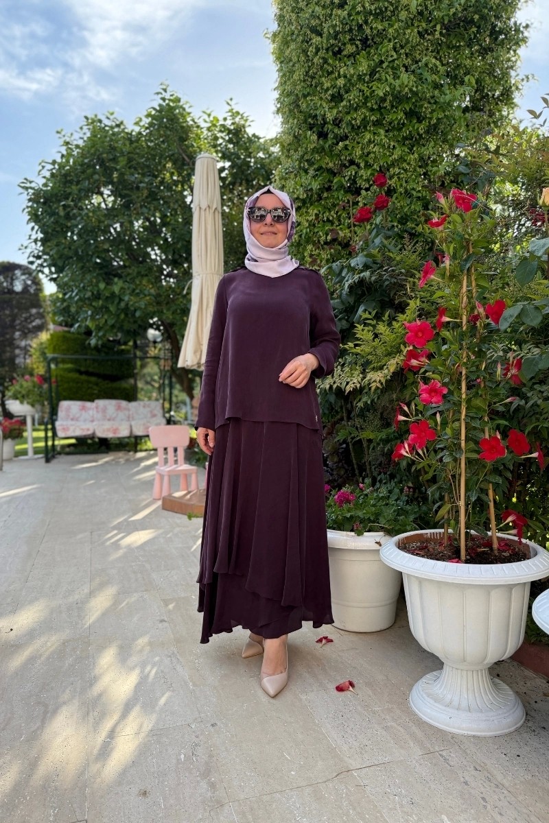 Miss Dalida Asimetrik Kesik Cupro Etek Bordo T25Y-2009