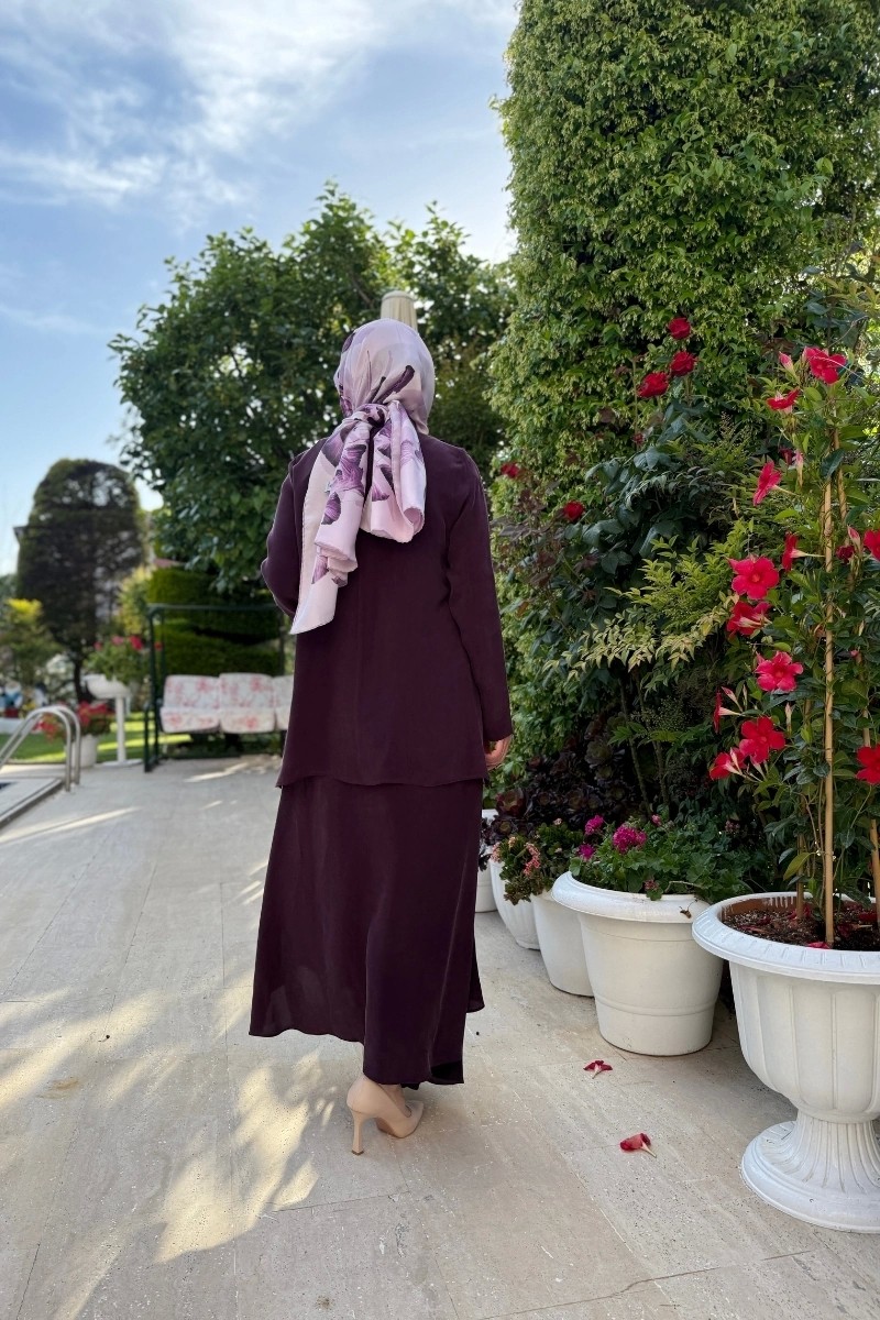 Miss Dalida Asimetrik Kesik Cupro Etek Bordo T25Y-2009 görsel 3