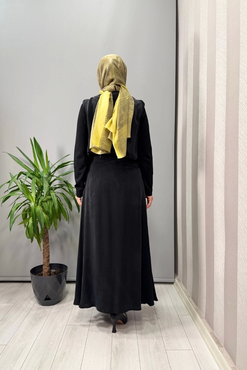 Miss Dalida Asimetrik Kesik Cupro Etek Siyah T25Y-2009 görsel 2