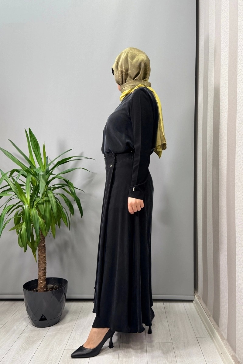 Miss Dalida Asimetrik Kesik Cupro Etek Siyah T25Y-2009 görsel 4