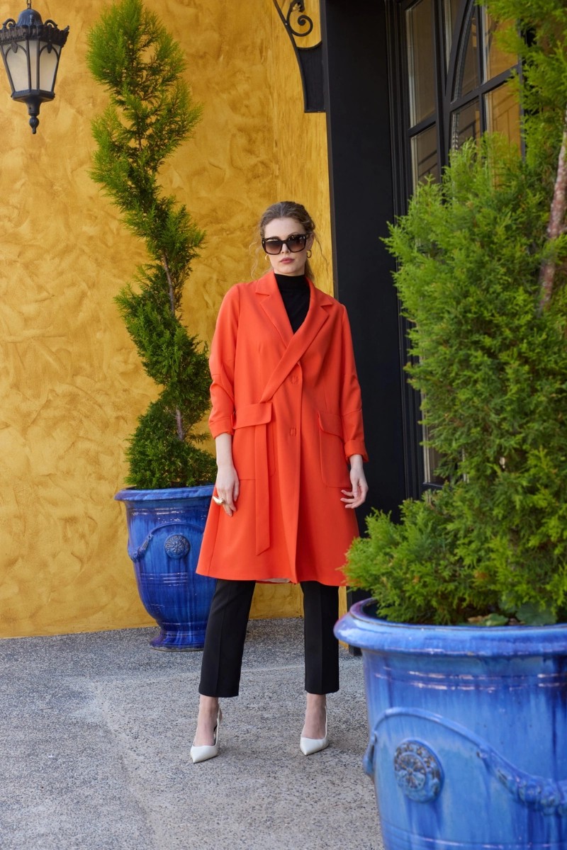Misswhence Blazer Uzun Ceket Oranj 35203 görsel 2