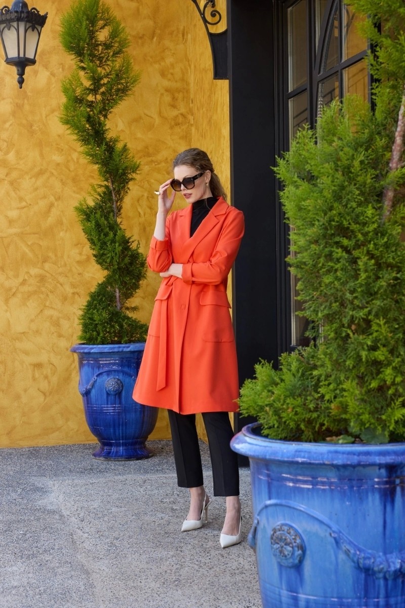 Misswhence Blazer Uzun Ceket Oranj 35203 görsel 3