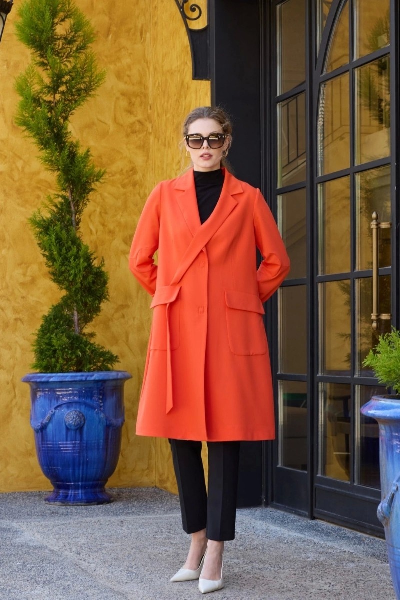 Misswhence Blazer Uzun Ceket Oranj 35203 görsel 4