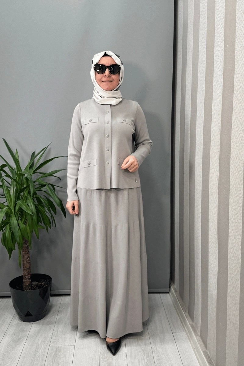 Miss Dalida Cep Kapaklı Triko Ceket Gri T25Y-8009