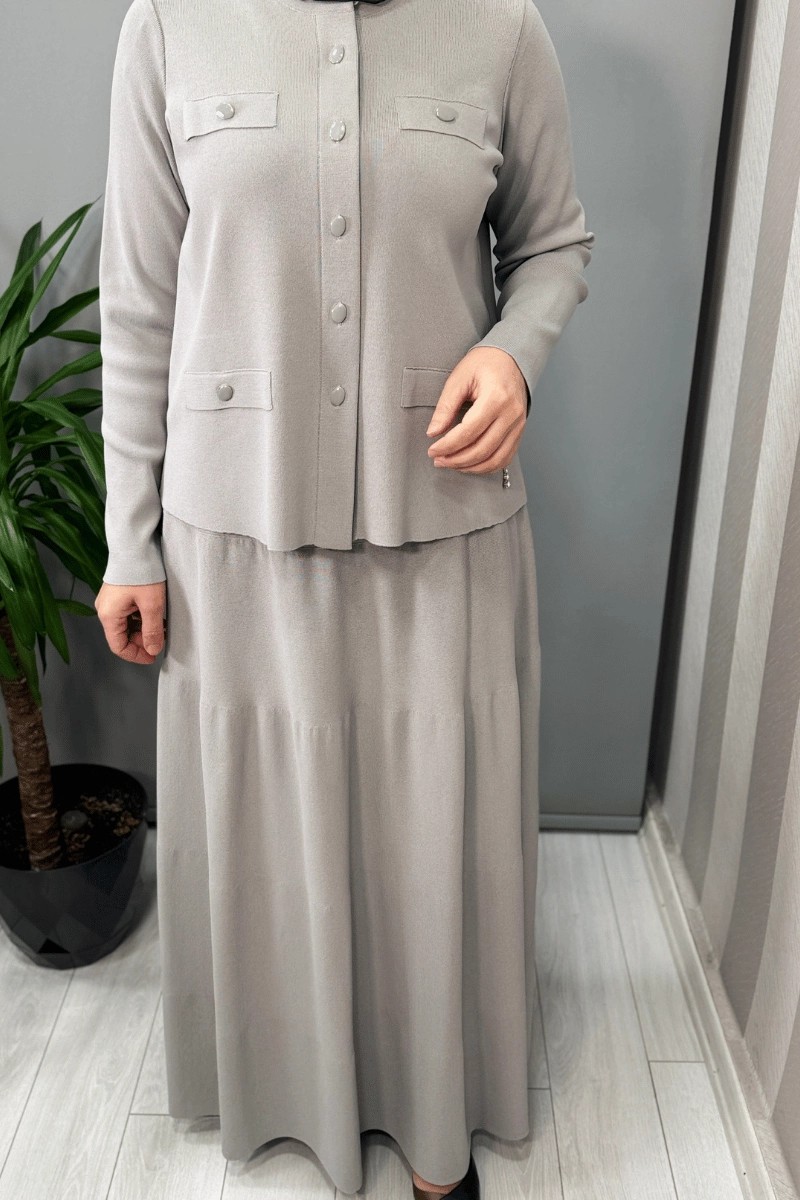 Miss Dalida Cep Kapaklı Triko Ceket Gri T25Y-8009 görsel 4