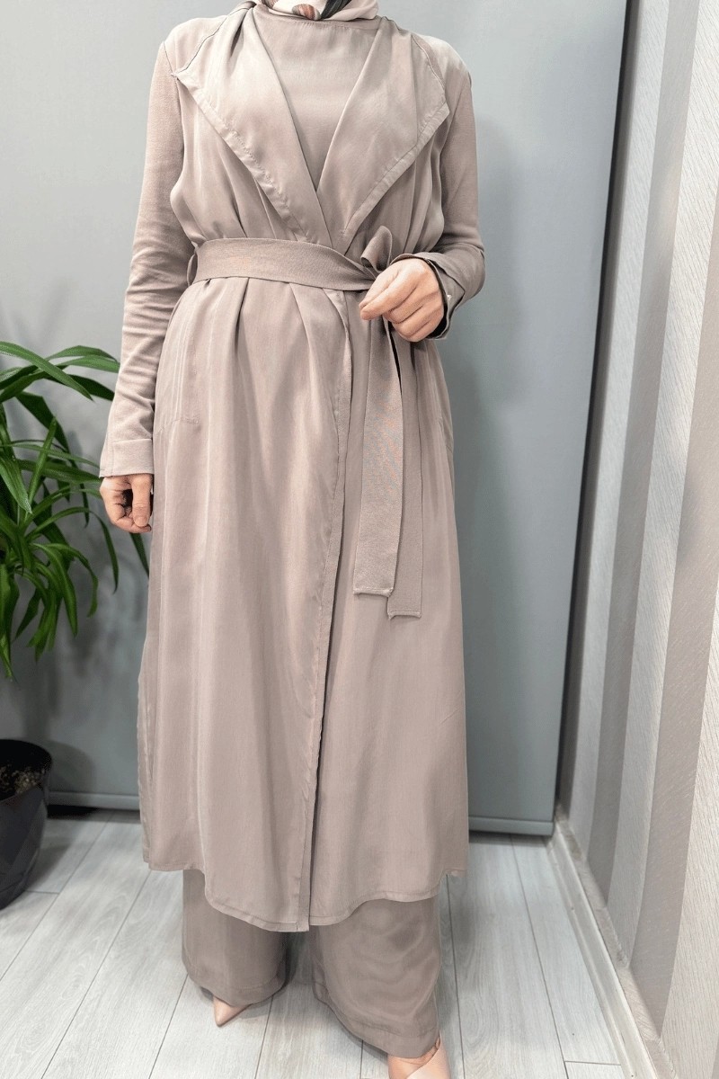 Miss Dalida Şal Yaka Cupro Triko Ikili Kap Gri T25Y-0006 görsel 4