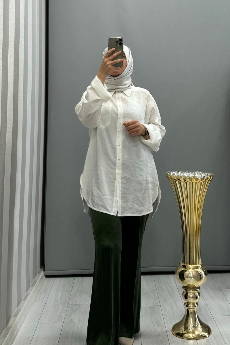 Qooq Orb Gömlek Beyaz 24SS219 görsel 2