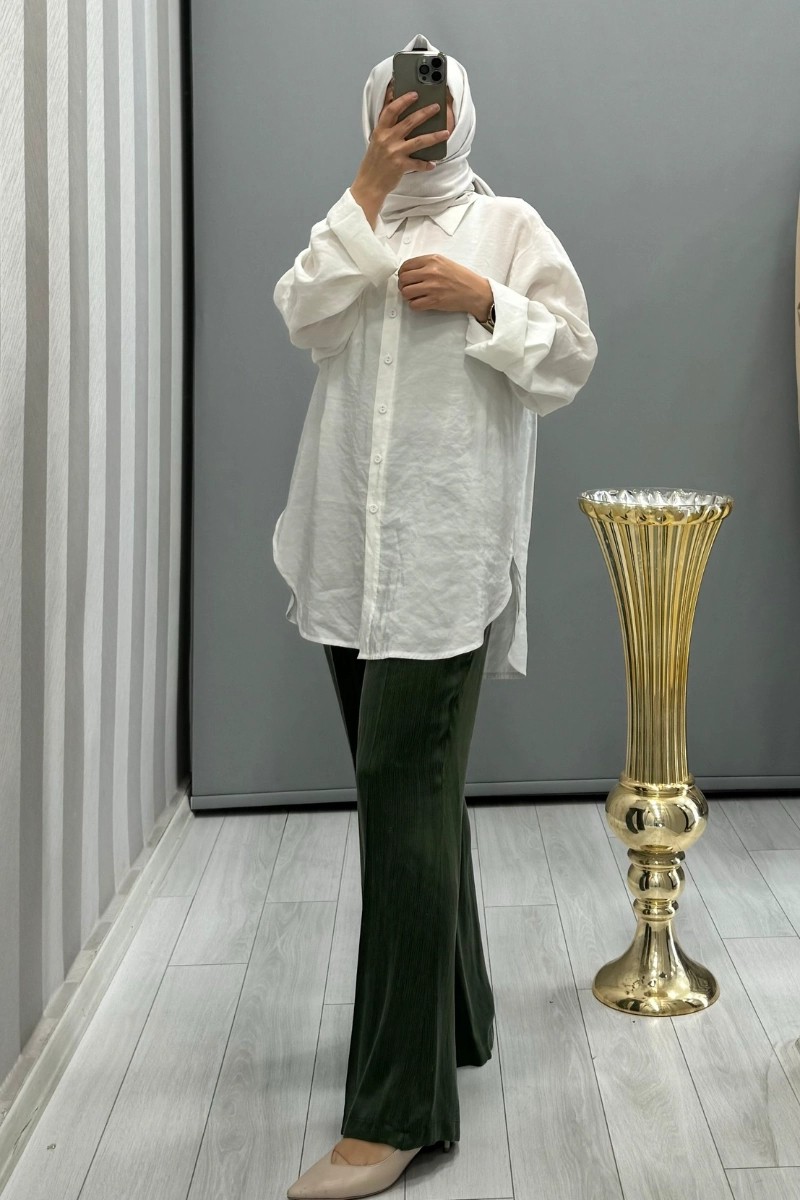 Qooq Orb Gömlek Beyaz 24SS219 görsel 3