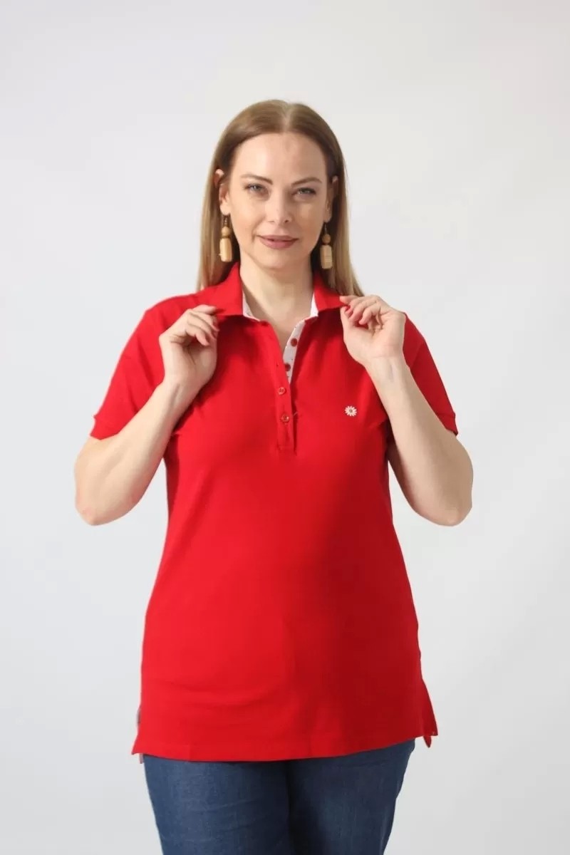 Moda Berray 21305 Kısa Kollu Büyük Beden Lakost Kumas T-Shirt Kırmızı