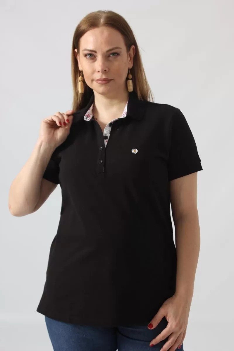 Moda Berray 21305 Kısa Kollu Büyük Beden Lakost Kumas T-Shirt Siyah