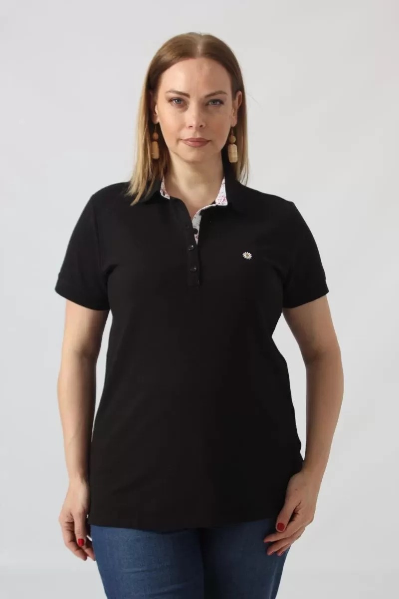 Moda Berray 21305 Kısa Kollu Büyük Beden Lakost Kumas T-Shirt Siyah görsel 2