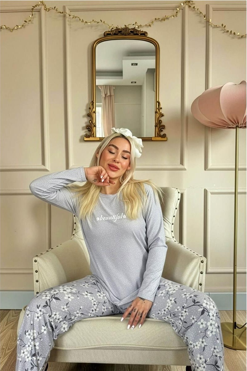 Pijama Evi Yeşil Life Is Good Desenli Uzun Kollu Bambu Örme Kadın Pijama Takımı görsel 3