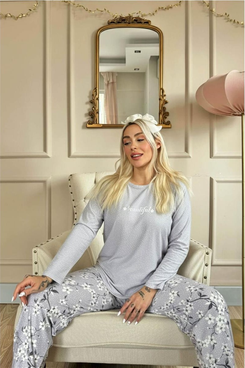 Pijama Evi Yeşil Life Is Good Desenli Uzun Kollu Bambu Örme Kadın Pijama Takımı görsel 4