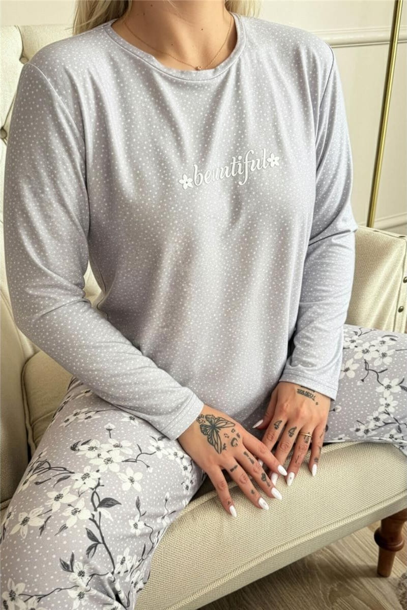 Pijama Evi Yeşil Life Is Good Desenli Uzun Kollu Bambu Örme Kadın Pijama Takımı görsel 5