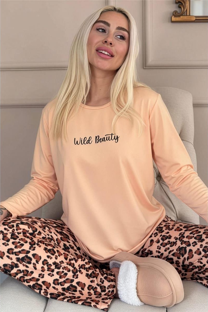 Pijama Evi Yeşil Life Is Good Desenli Uzun Kollu Bambu Örme Kadın Pijama Takımı