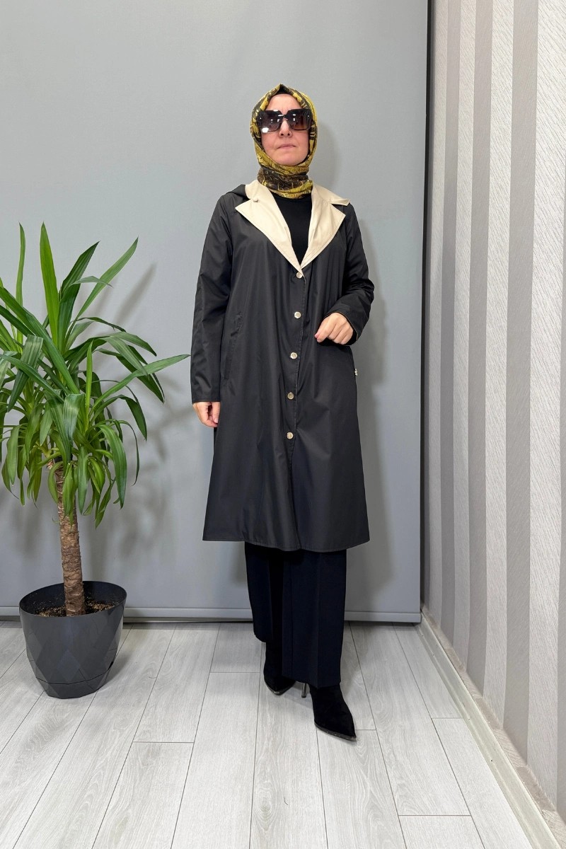 Miss Dalida Çift Taraflı Hafif Yumoş Mont Siyah-Bej T25PF-8012