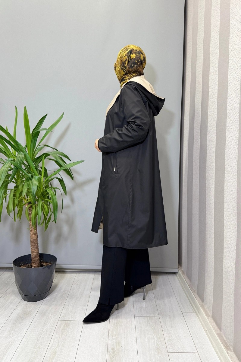 Miss Dalida Çift Taraflı Hafif Yumoş Mont Siyah-Bej T25PF-8012 görsel 2