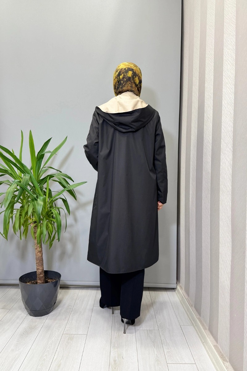 Miss Dalida Çift Taraflı Hafif Yumoş Mont Siyah-Bej T25PF-8012 görsel 3