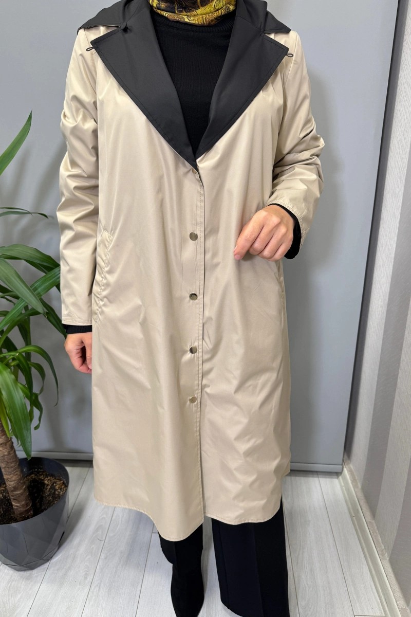 Miss Dalida Çift Taraflı Hafif Yumoş Mont Siyah-Bej T25PF-8012 görsel 5