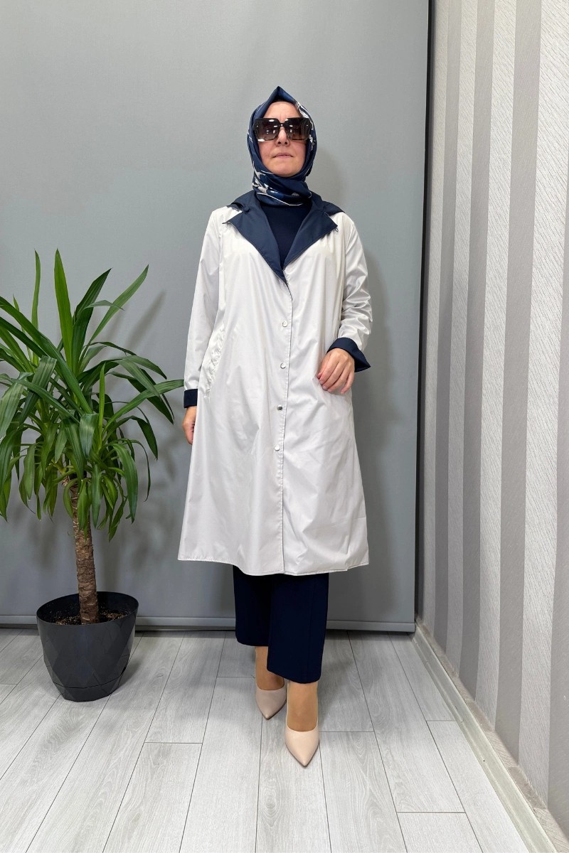 Miss Dalida Çift Taraflı Hafif Yumoş Mont Lacivert-Ekru T25PF-8012 görsel 2