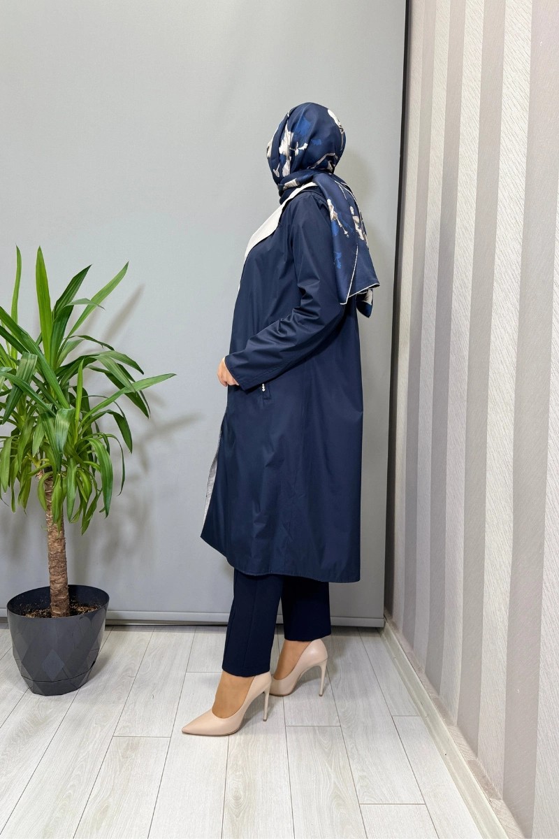 Miss Dalida Çift Taraflı Hafif Yumoş Mont Lacivert-Ekru T25PF-8012 görsel 3